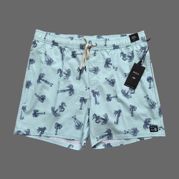 RVCA Men's 17" Elastic Waist Boardshort Pommier Palms Blue Haze Size XL NWT - Picture 1 of 9